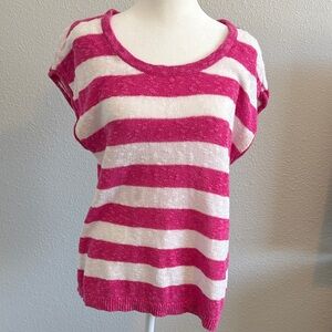 LOFT Fuchsia and White Striped Short Sleeve Top